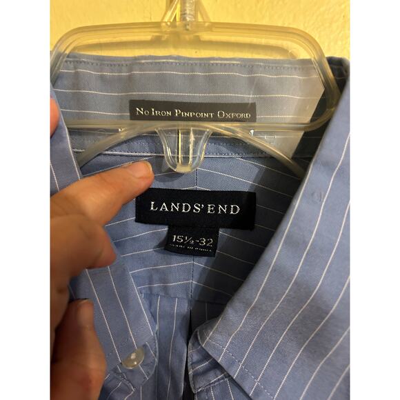 Lands end blue no iron pinpoint Oxford long sleeve size large - Picture 2 of 3